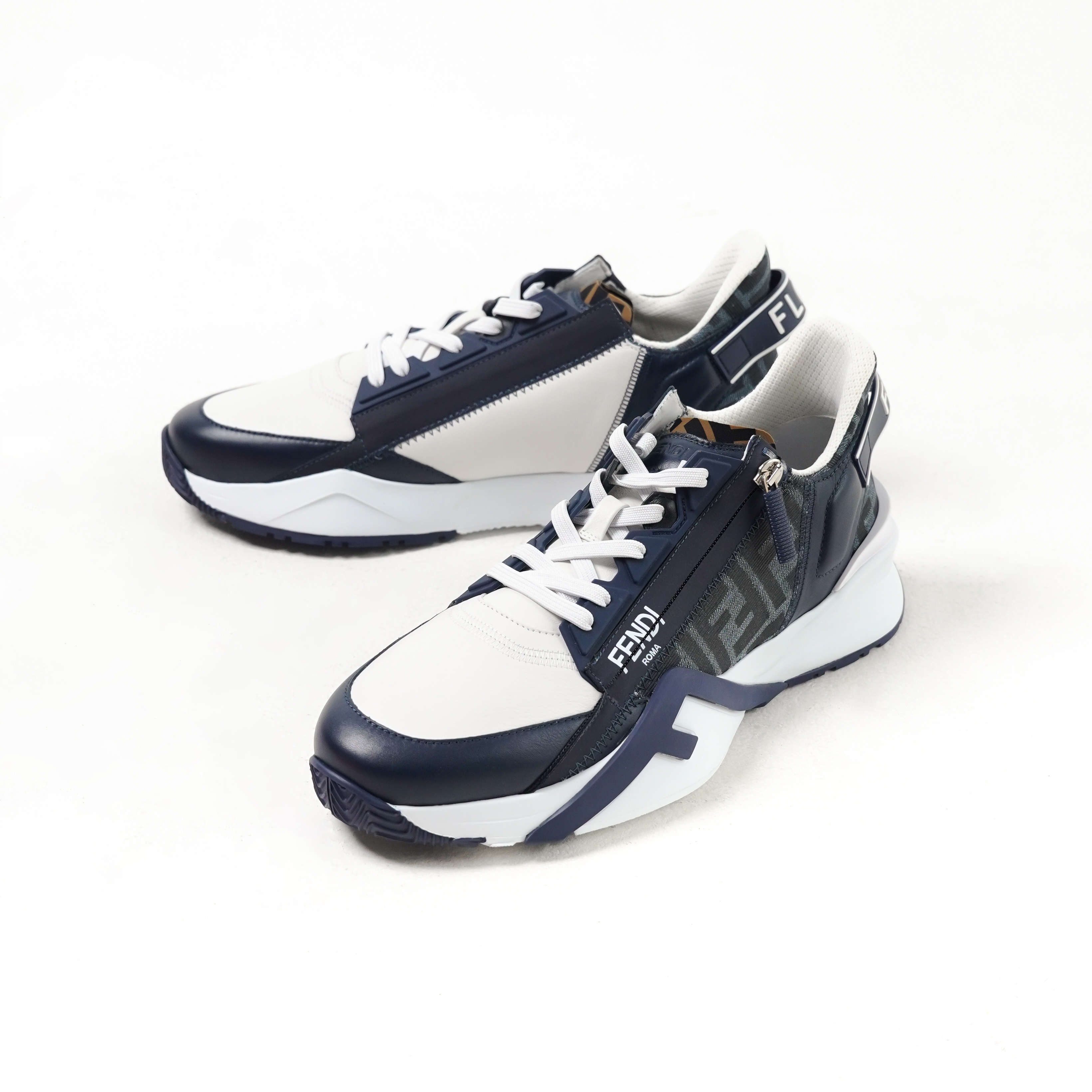 Fendi Sepatu FENDI FLOW FF DENIM BLACK WHITE SNEAKER 100% ORIGINAL