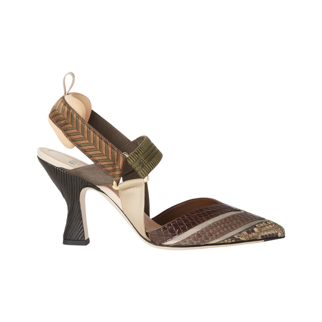 Fendi Colibri 85 Mesh and Multicolor Ayers Leather Slingbacks Green Multicolor