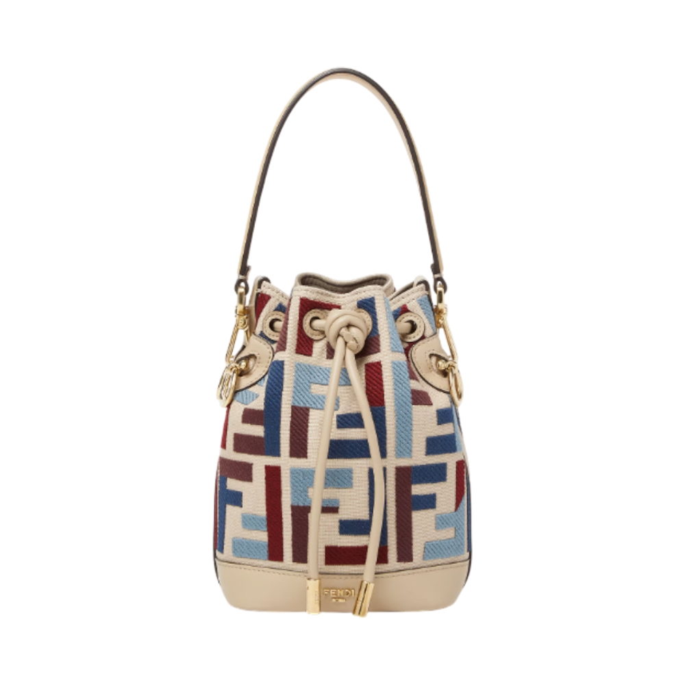 Fendi Mini Mon Tresor Canvas with FF Embroidery Bucket Bag Multicolor