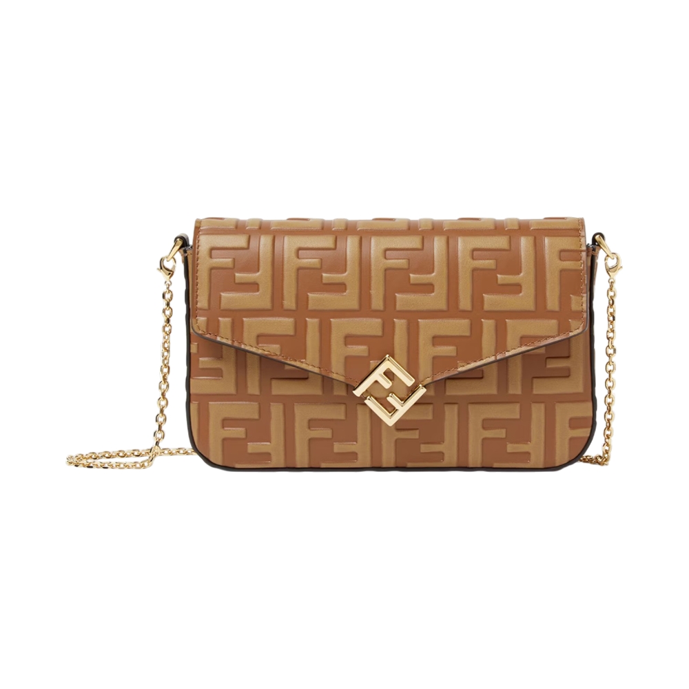 Fendi FF Diamonds Wallet On Chain Leather Brown Ghw