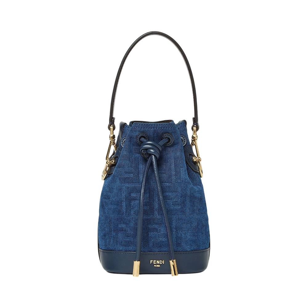 Fendi Mini Mon Tresor FF Flocked Bucket Bag Denim Blue