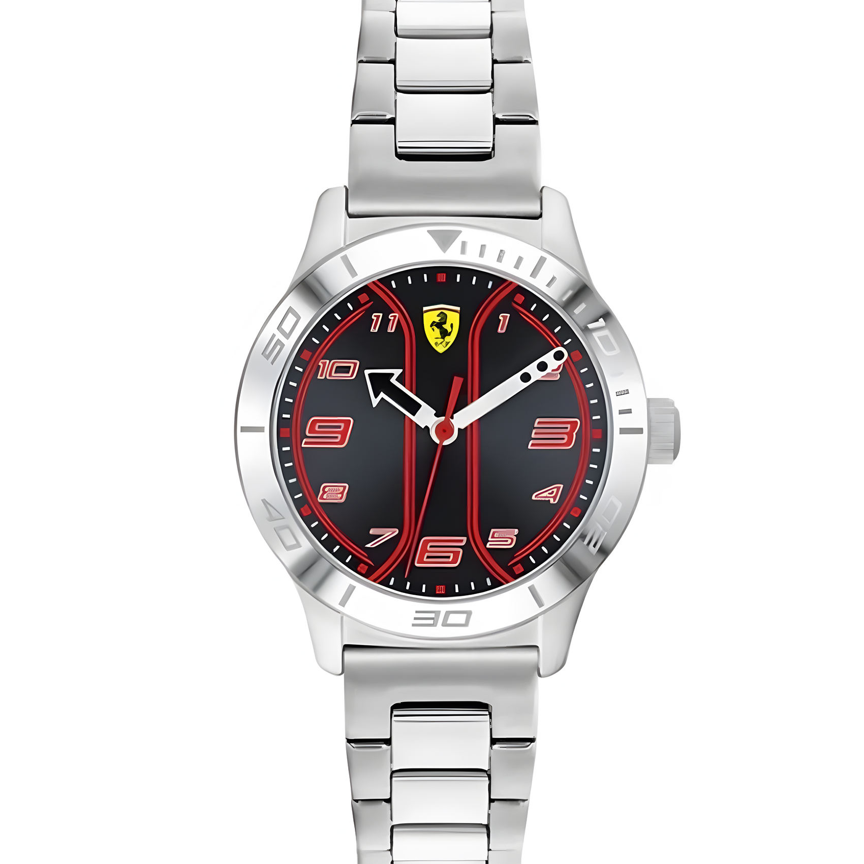 Ferrari - Jam Tangan Quartz Analog Anak Pria - Black Round Dial Kid's Watch - All Stainless Steel - 