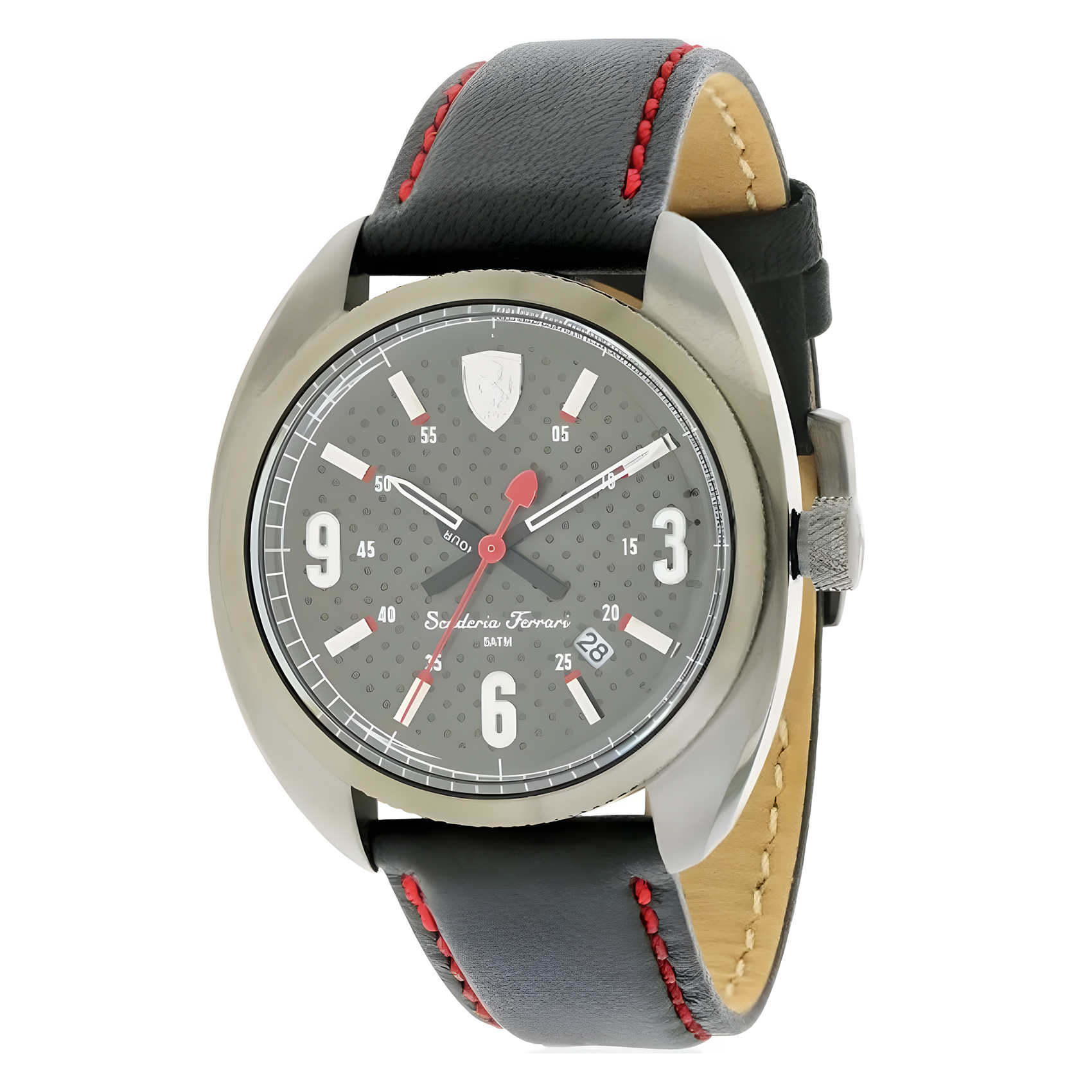 Ferrari Scuderia Ferrari - Jam Tangan Quartz Analog Pria - Gun Metal Case - Black Leather Strap - 08