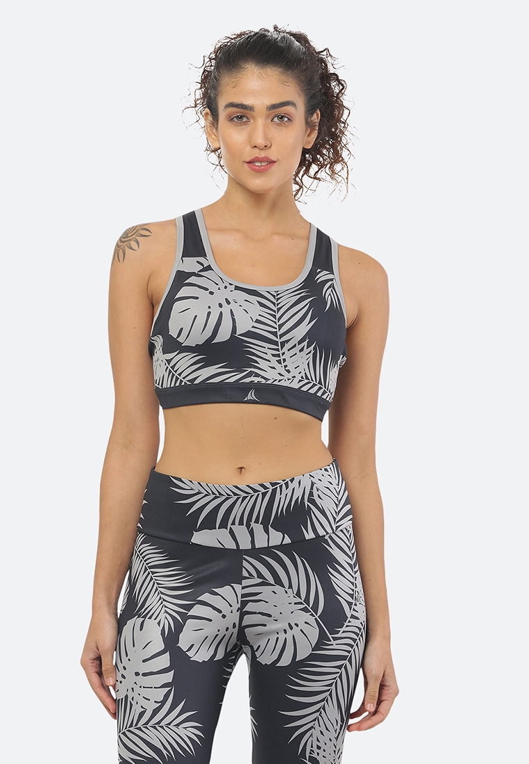 Fitleasure Tropical Print White Yoga/Workout Padded Sports Bra