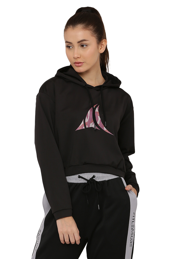 Fitleasure Hoodie Wanita Latihan/Pelatihan Tanaman Hitam