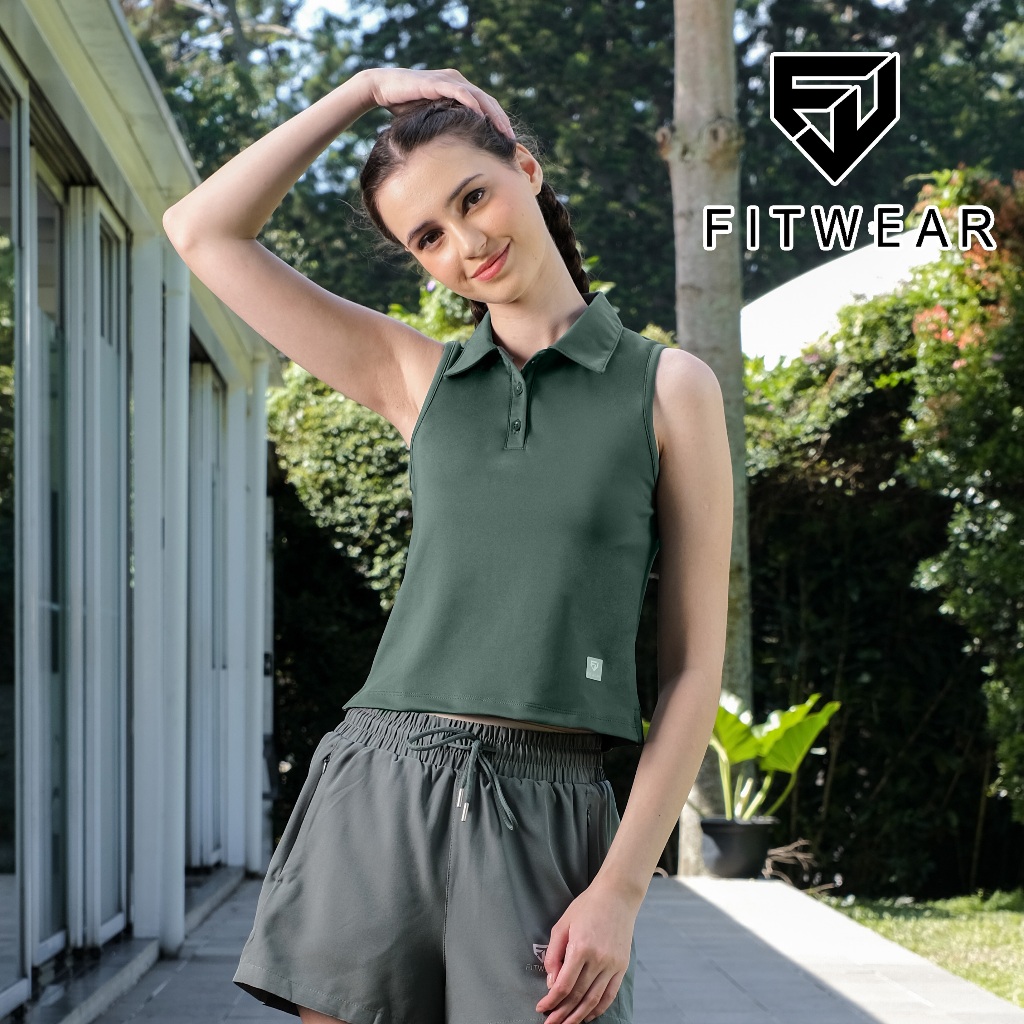 Fitwear Kaos Olahraga Padel Tennis Wanita INGRID SLEEVELESS POLO SHIRT - HUNTER GREEN
