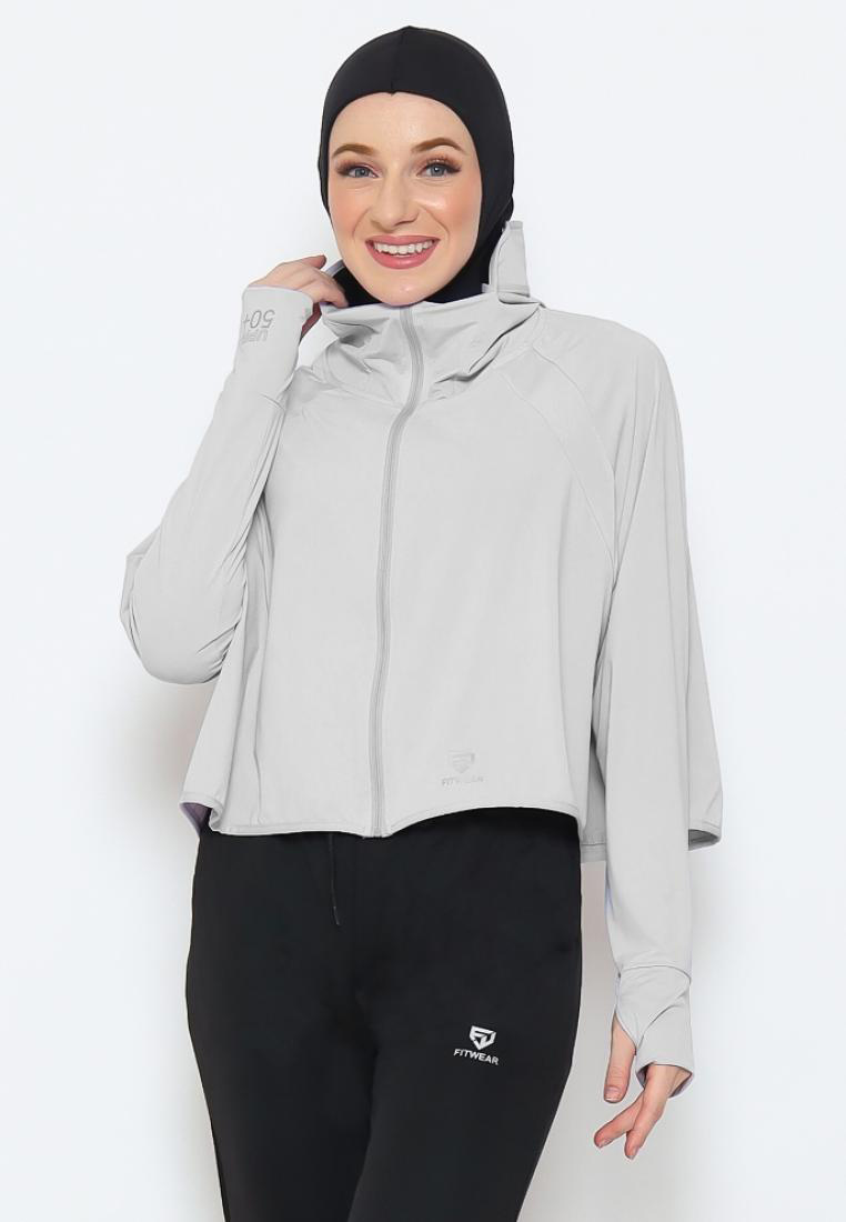 Fitwear - Jaket K-Style Anti UV Olahraga Wanita RIHANNA UPF 50++ CROP - SILVER