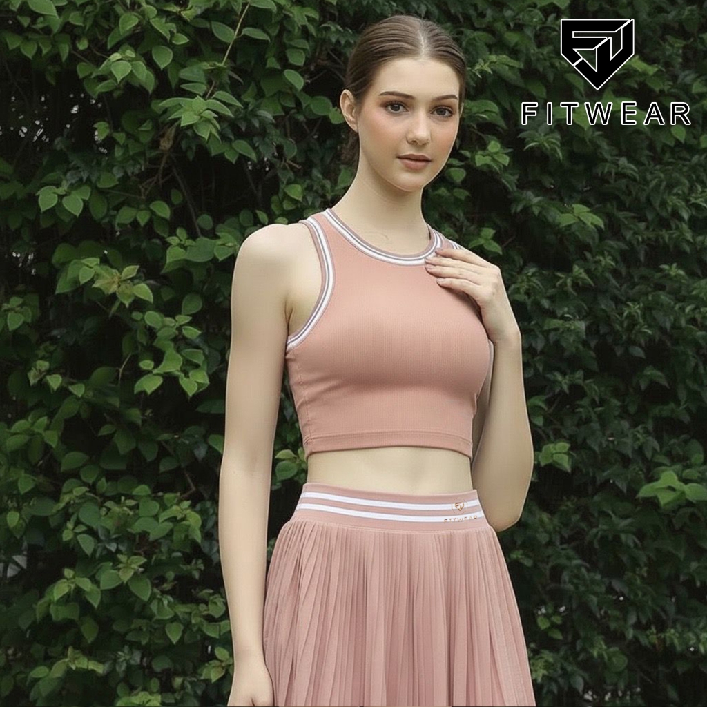 Fitwear Tanktop Olahraga Padel Wanita MONICA RIB CROP TANKTOP - SALMON PINK