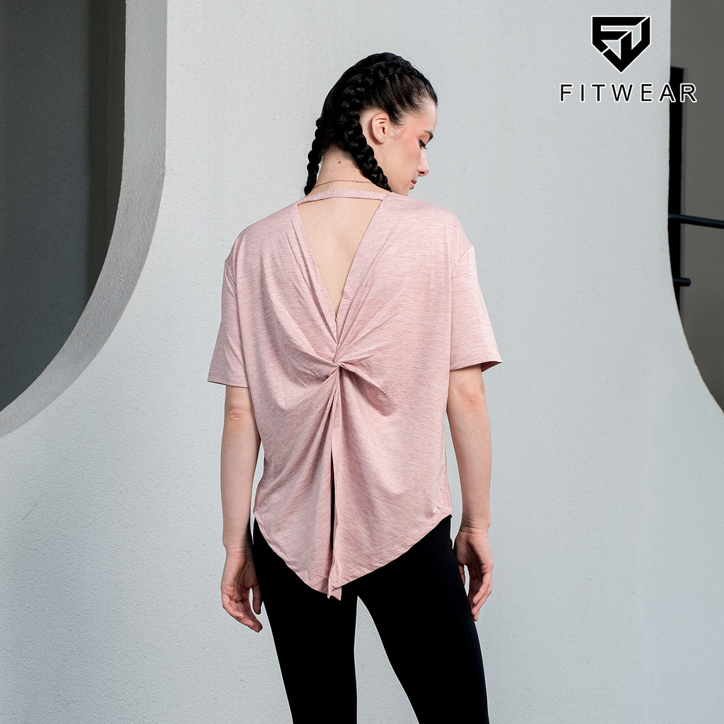 Fitwear - Kaos Olahraga Wanita FITWEAR DRYFIT OVERSIZE BETTY BACK TWIST TIE S/S - DUSTY PINK