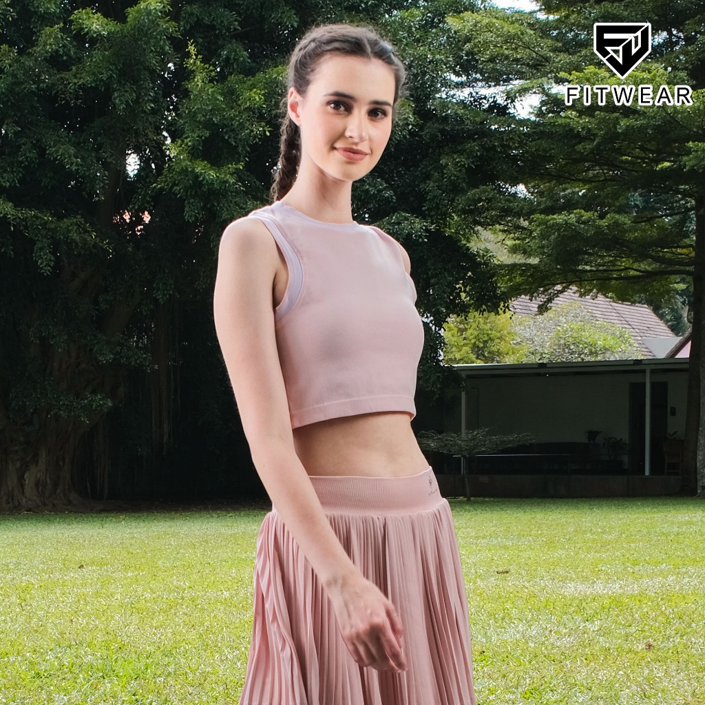 Fitwear Tanktop Olahraga Padel Wanita MONICA RIB CROP TANKTOP - PALE PINK
