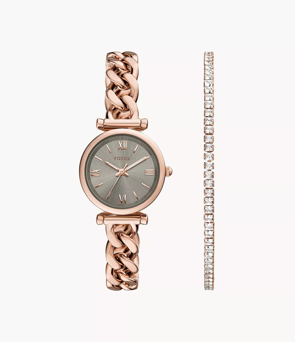 Fossil Carlie Rose Gold Jam Tangan Wanita 28 MM ES5378SET