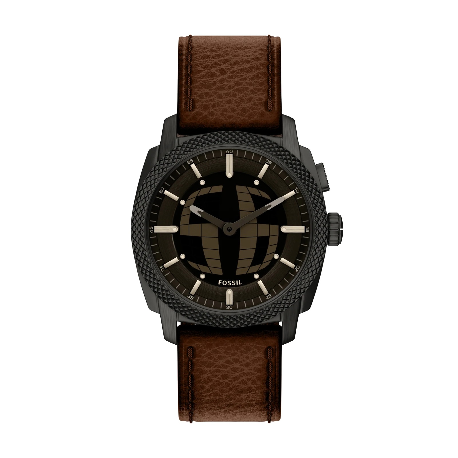 Fossil Machine Big Tic Brown Leather Watch Jam Pria FS6165
