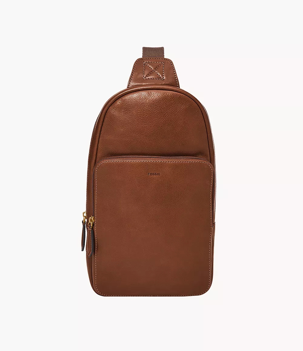 Fossil Finn Leather Sling Pack Bag Whisky Tas Selempang Pria MBG9646-212