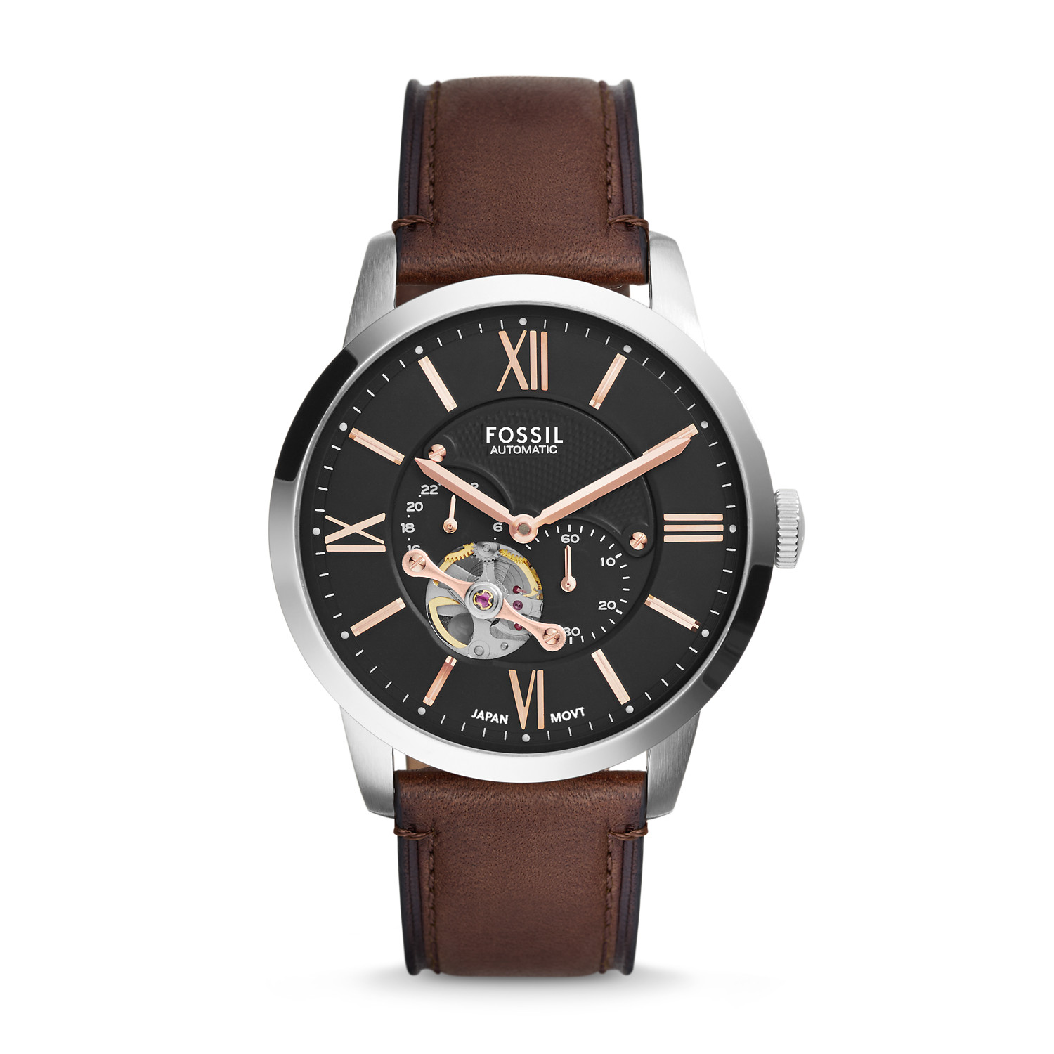 Fossil Townsman Automatic Leather Brown 45mm Jam Pria - JR1401