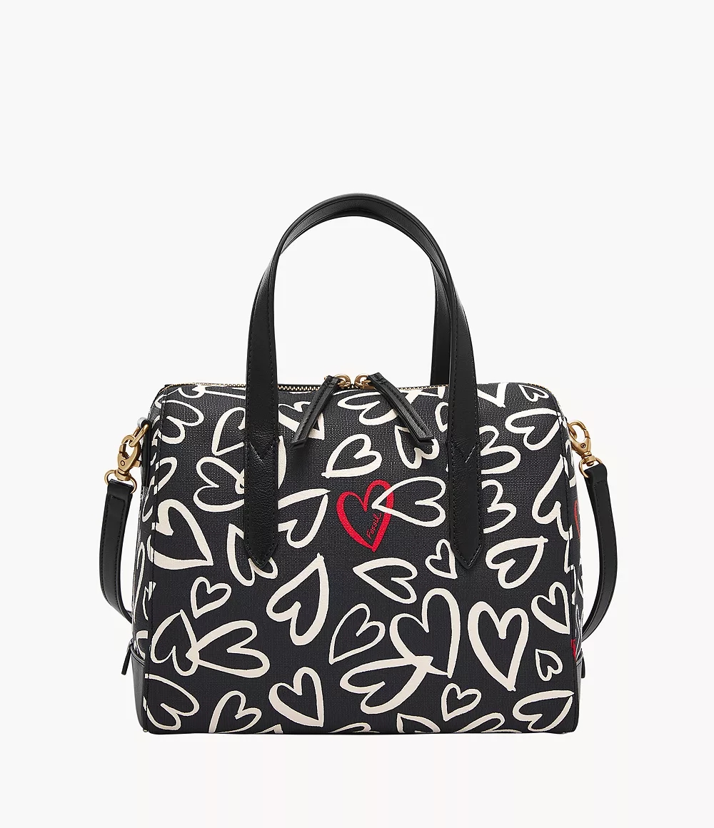 Fossil Sydney PVC Satchel Black White Printed Valentine's Day Tas Wanita SHB2921-005