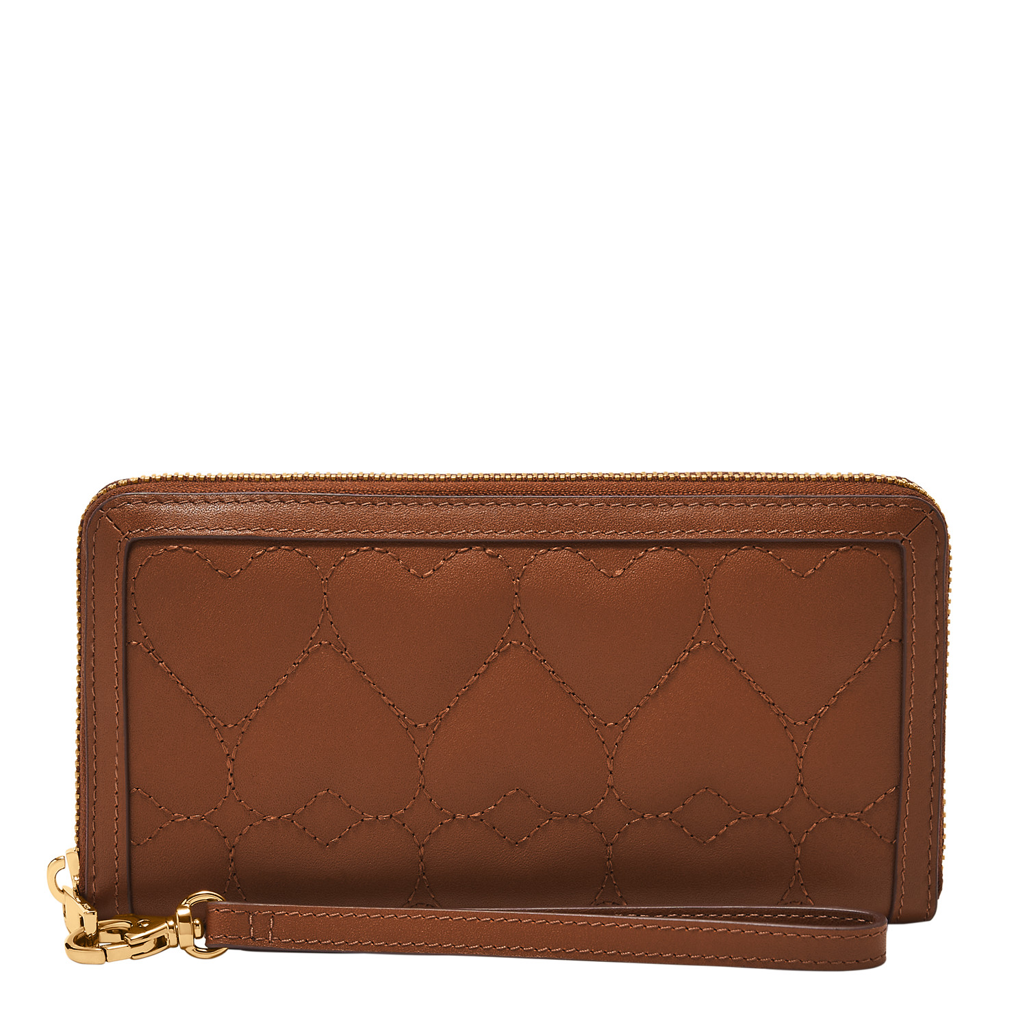 Fossil Logan RFID Zip Around Clutch Brown Heart  SL10096-388