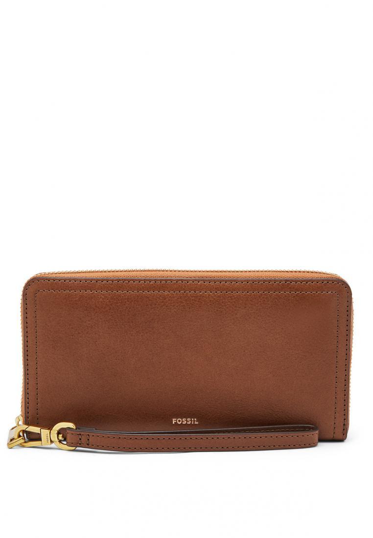 Fossil Logan - Leather - Zip Around - Medium Brown - Clutch Wanita - SL7831-200 - Orginal & Distribu