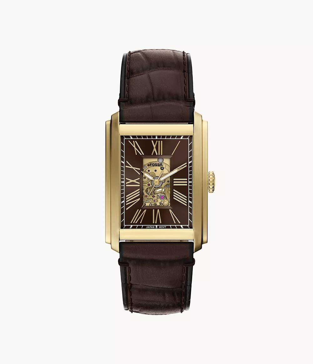 Fossil Carraway 30mm Automatic Brown Croco Leather Watch Jam Tangan Pria ME3281