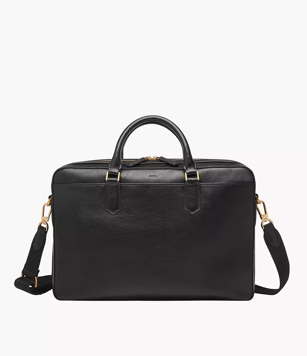 Fossil Asher Leather Briefcase Black Tas Pria MBG9614-001