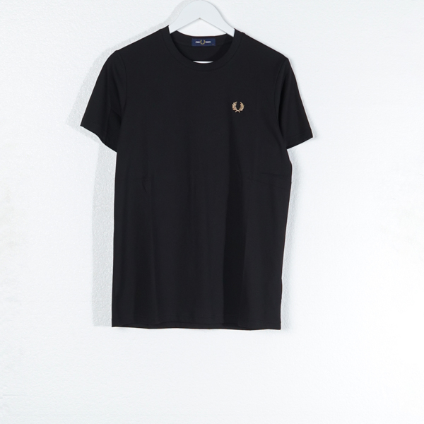 Fred Perry Kaos FRED PERRY LOGO BLURRED GOLD BACK BLACK TSHIRT 100% ORIGINAL