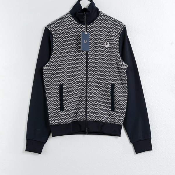 Fred Perry Jaket FRED PERRY PATTERN IVORY NAVY ZIP TRACK BOMBER JACKET 100% ORIGINAL