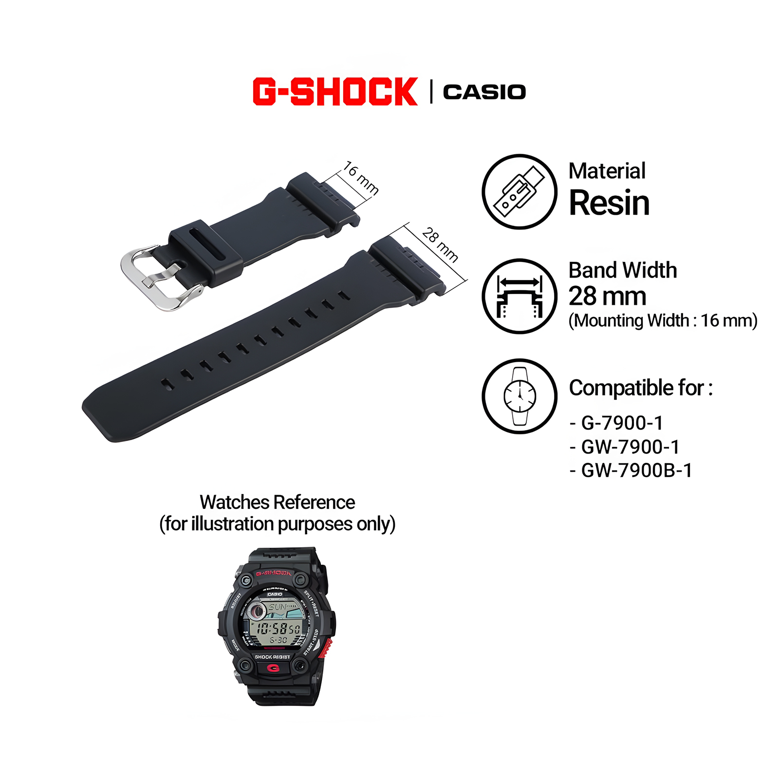 G-Shock Replacement Band - Resin Band - 28 mm - G-7900 / GW-7900