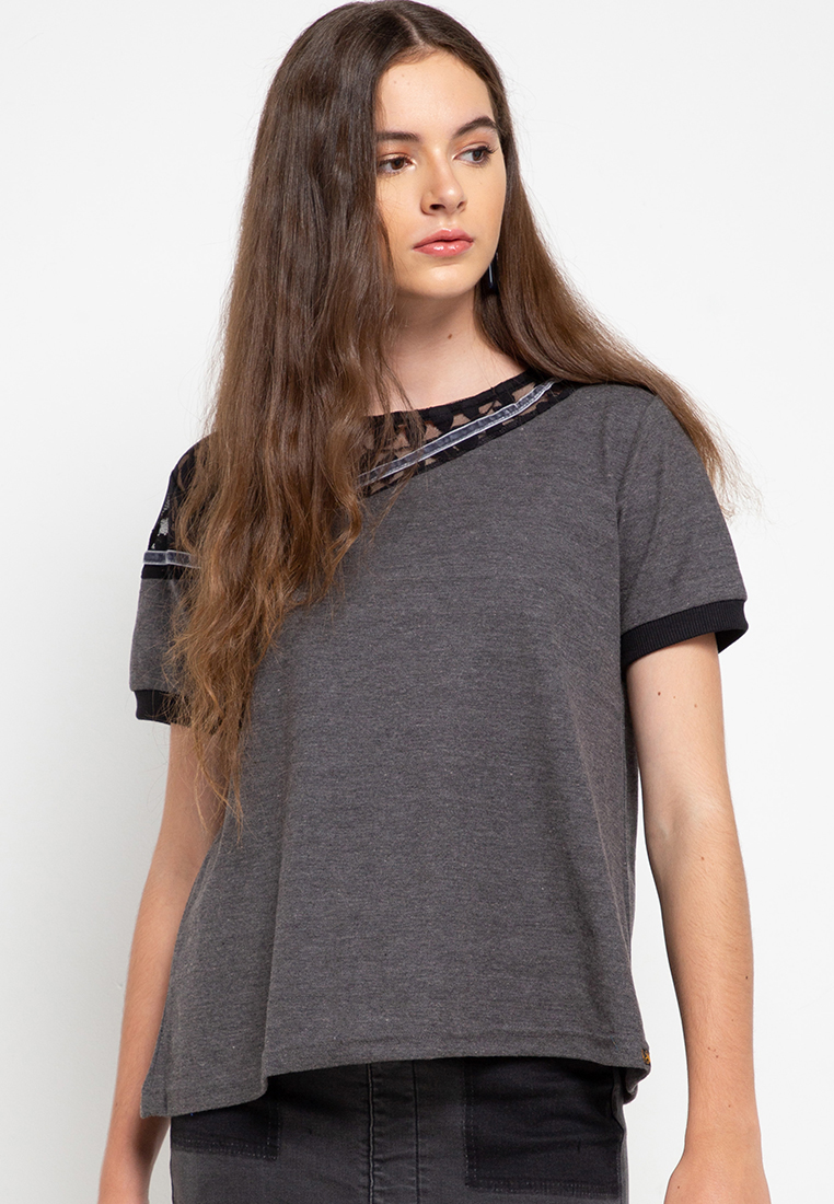 Gaff Blouse Atasan Basic Brukat Kombinasi