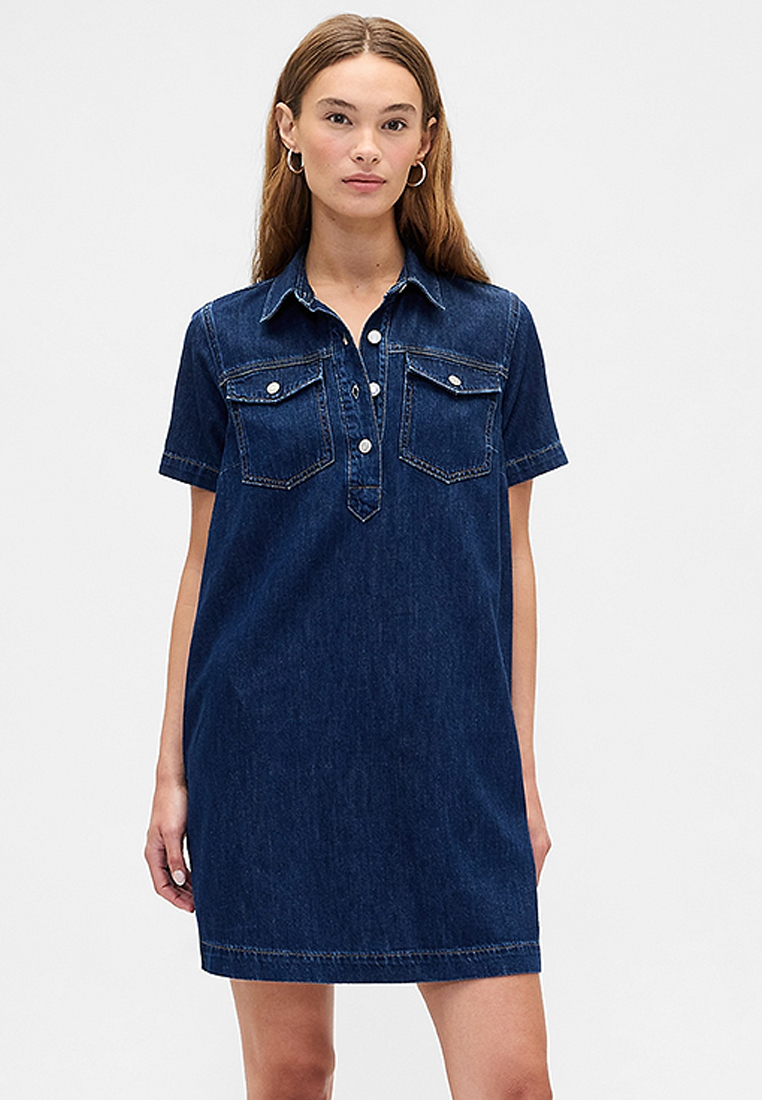 Gap Denim Double Pocket Popover Mini Dress