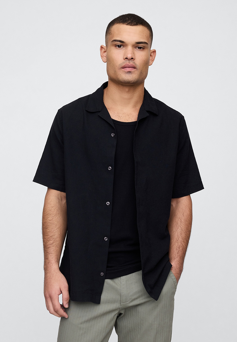 GAP Short Sleeve Standard Linen Cotton Resort Collar Shirt