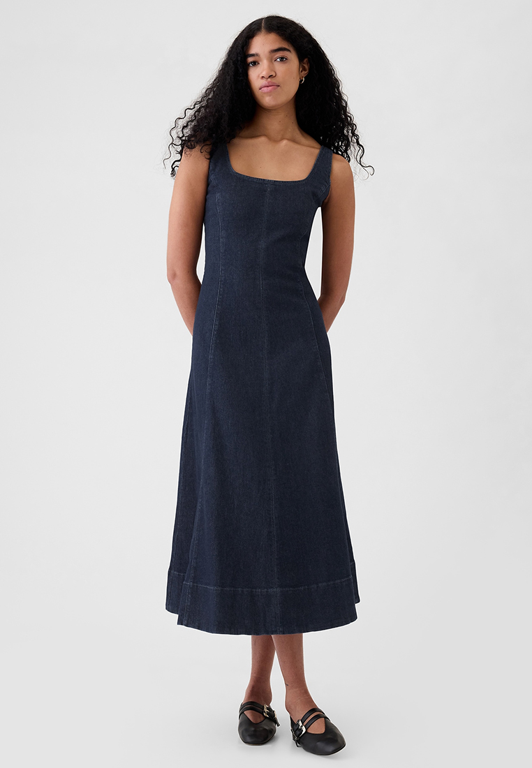 Gap Square Neck Midi Denim Dress