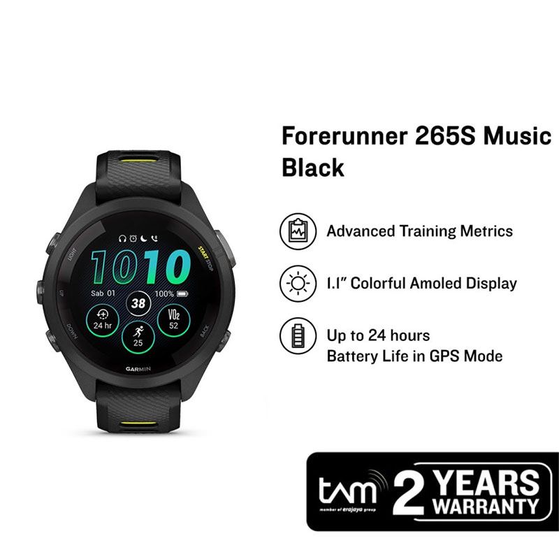 Garmin Jam Tangan Wanita Garmin Forerunner 265S 010-02810-53 Smartwatch Music Digital Dial Black Rub