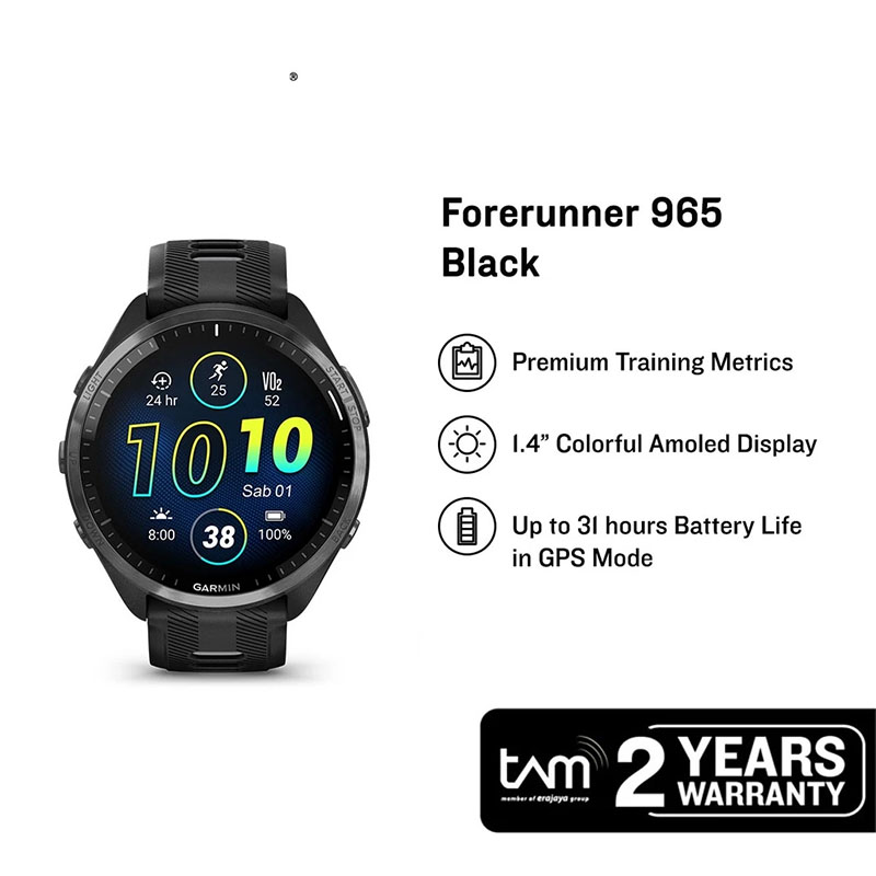 Garmin Jam Tangan Pria Garmin Forerunner 965 010-02809-A0 Smartwatch Titanium Digital Dial Black Sil