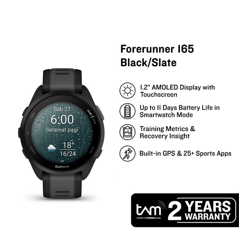 Garmin Jam Tangan Pria Garmin Forerunner 165 010-02863-AA Smartwatch Digital Dial Black Slate Grey S