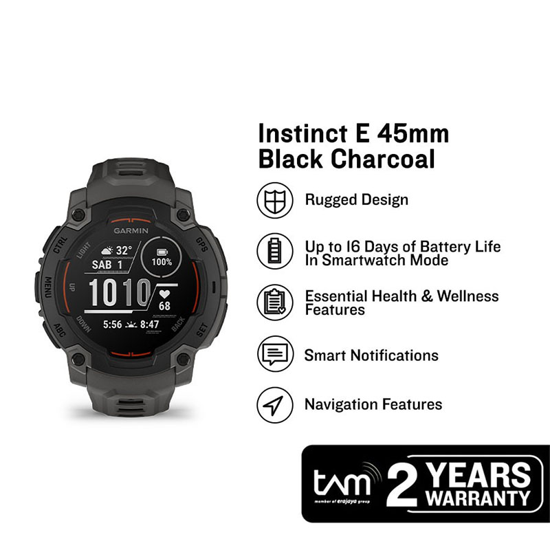 Garmin Jam Tangan Pria Garmin Instinct E 010-02933-13 Smartwatch Rugged Outdoor GPS Digital Dial Sil