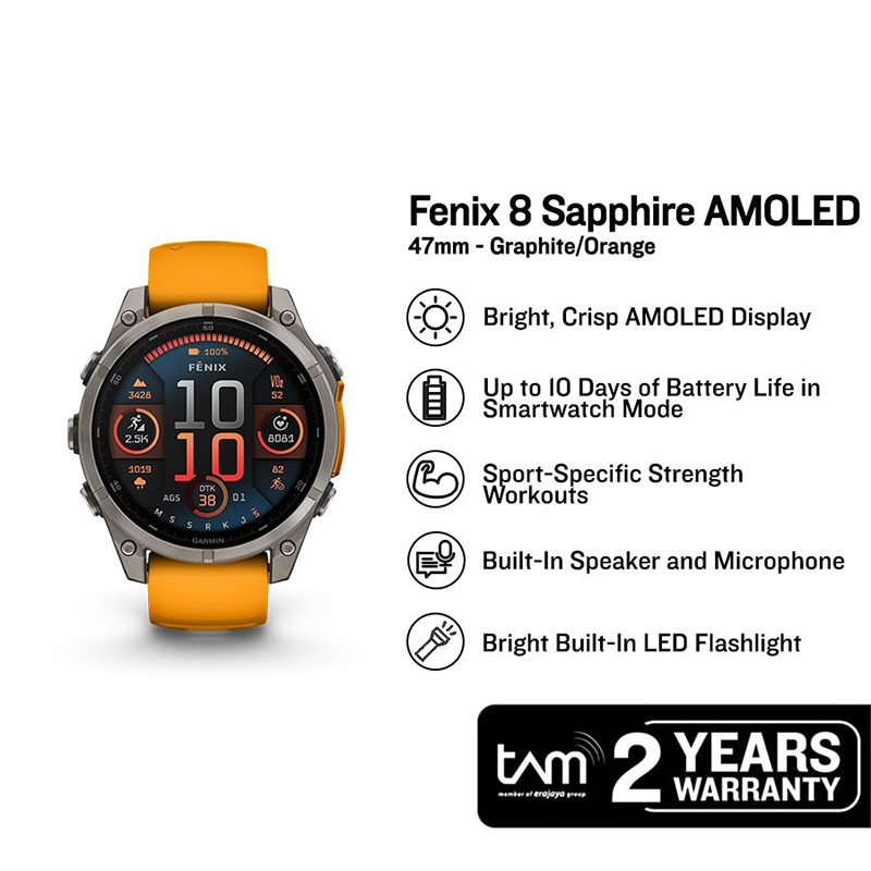 Garmin Jam Tangan Pria Garmin Fenix 8 47 010-02904-19 Smartwatch Sapphire Amoled Titanium Spark Oran
