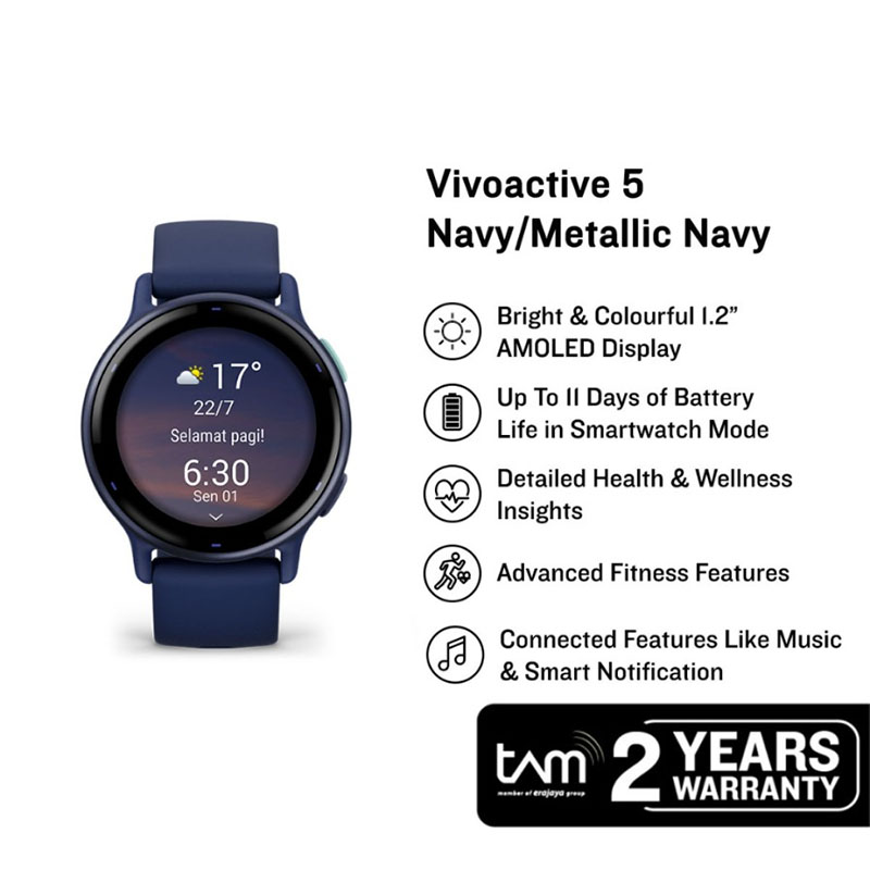 Garmin Jam Tangan Unisex Garmin Vivoactive 5 010-02862-52 Smartwatch Metallic Navy Alumunium Bezel N