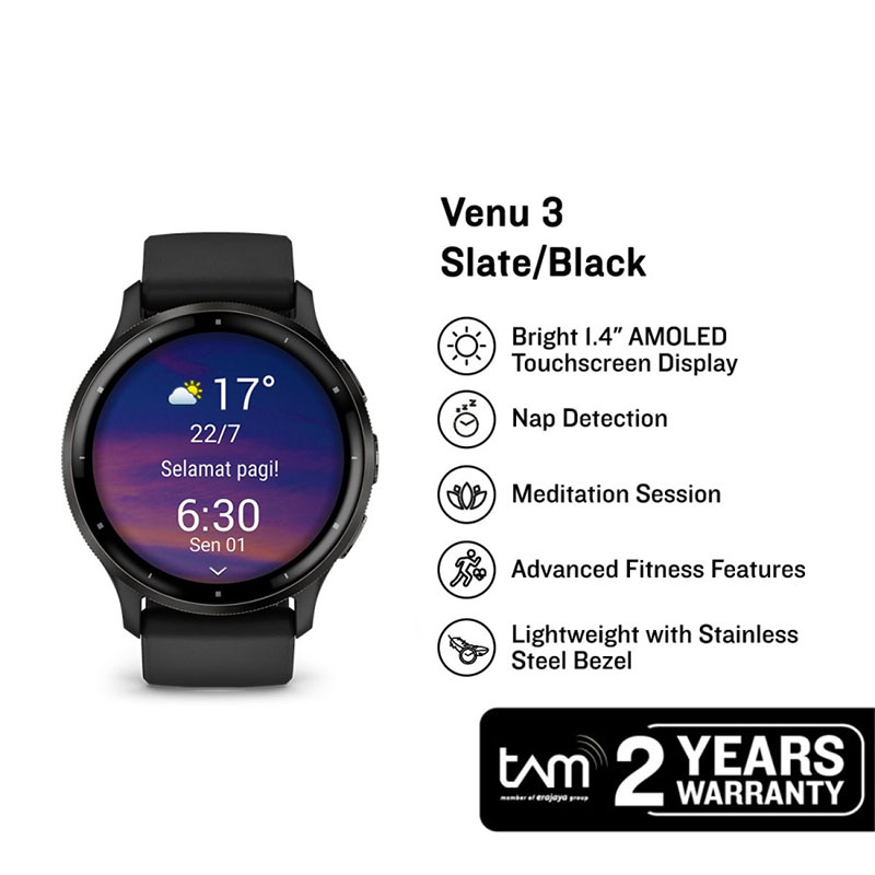 Garmin Jam Tangan Pria Garmin Venu 3 010-02784-51 Smartwatch Digital Dial Black Silicone Band