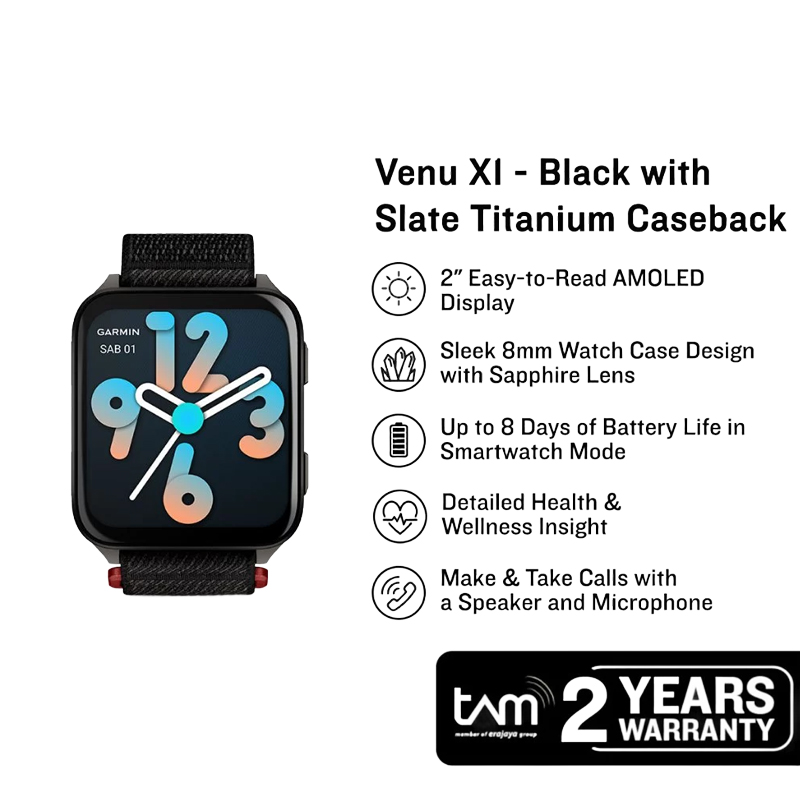 Garmin Jam Tangan Unisex Garmin Venu X1 010-02980-13 Smartwatch Digital Dial Black ComfortFit Nylon 