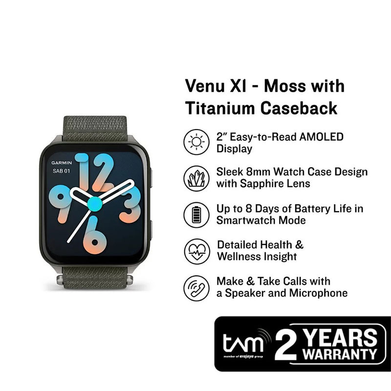 Garmin Jam Tangan Unisex Garmin Venu X1 010-02980-23 Smartwatch Digital Dial Moss ComfortFit Nylon S