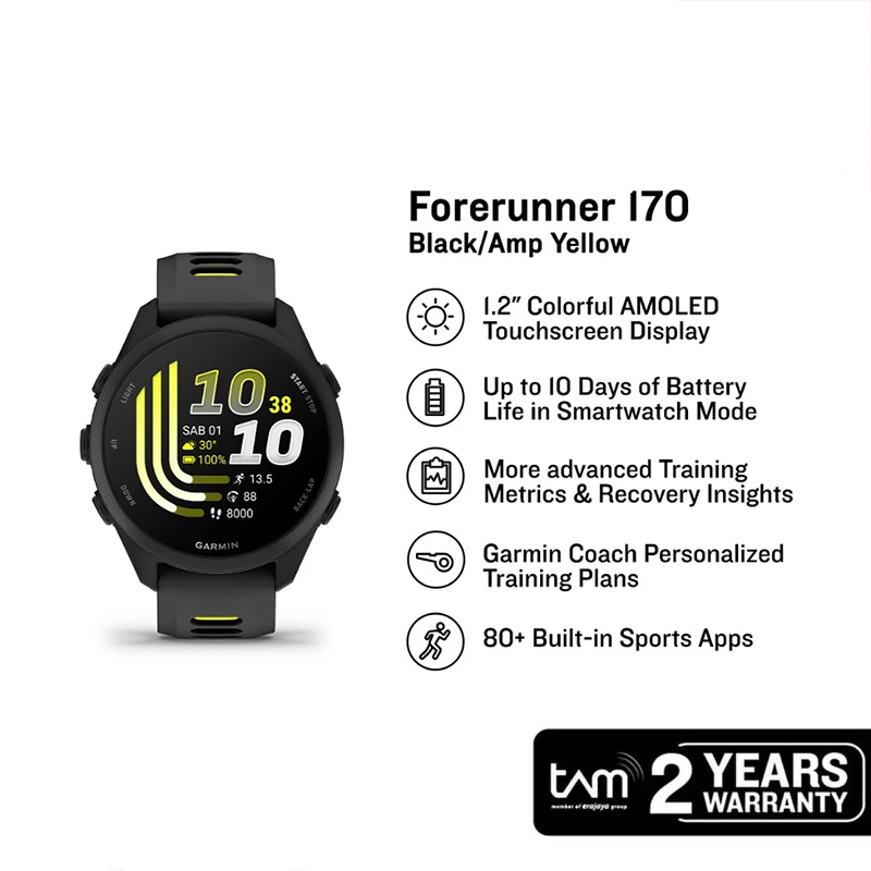 Garmin Jam Tangan Unisex Garmin Forerunner 170 010-03920-50 Smartwatch Digital Dial Black Amp Yellow