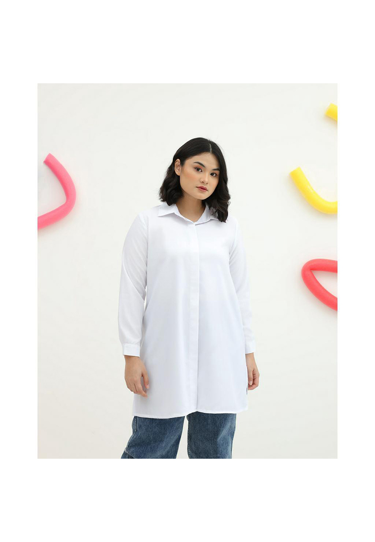 Geulis.id DAILY TUNIC BASIC SERIES TUNIK PUTIH / TUNIK KERJA / KEMEJA KERJA / TUNIK ANTIKUSUT (2 war