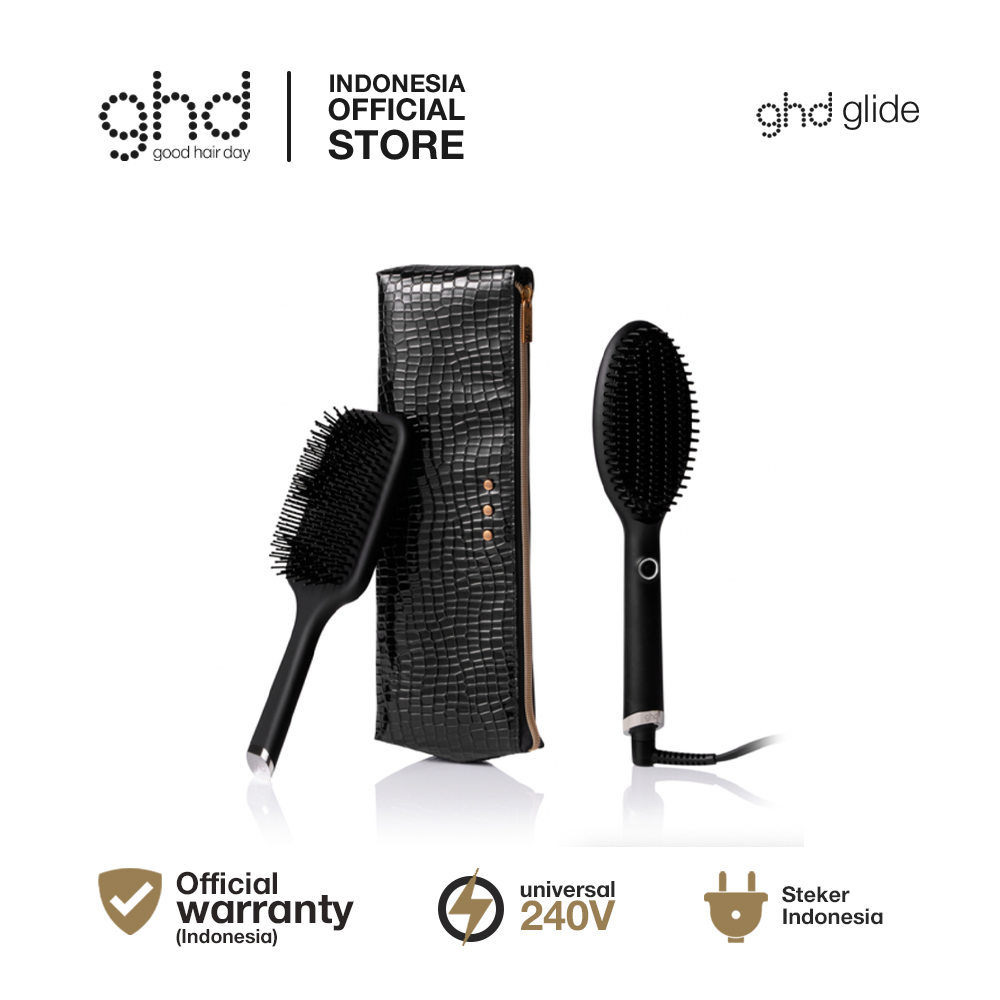 ghd Glide Hot Brush Straightener Gift Sets in Classic Black + Paddle Brush & Luxury Heatless Pouch