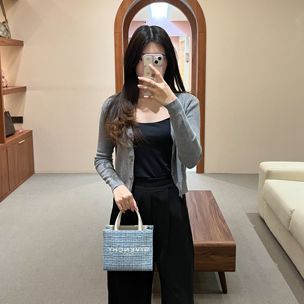 Givenchy Tas GIVENCHY 4G PATTERN BLUE DENIM TOTE BAG WITH LS MINI 100% ORIGINAL