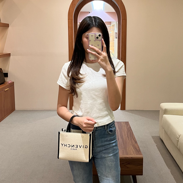 Givenchy Tas GIVENCHY 4G PATTERN BLACK SIDE IVORY TOTE BAG WITH LONG STRAP SMALL 100% ORIGINAL