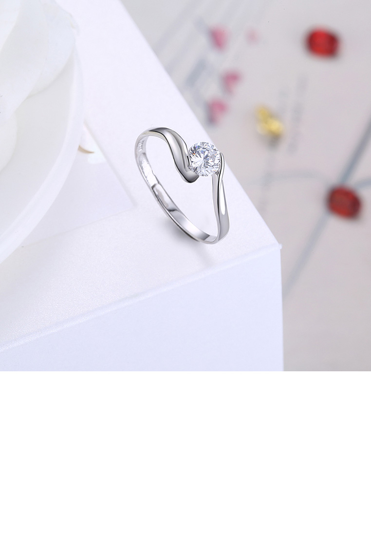 Glamorousky 925 Sterling Silver Fashion Simple Geometric Round Cubic Zircon Adjustable Ring