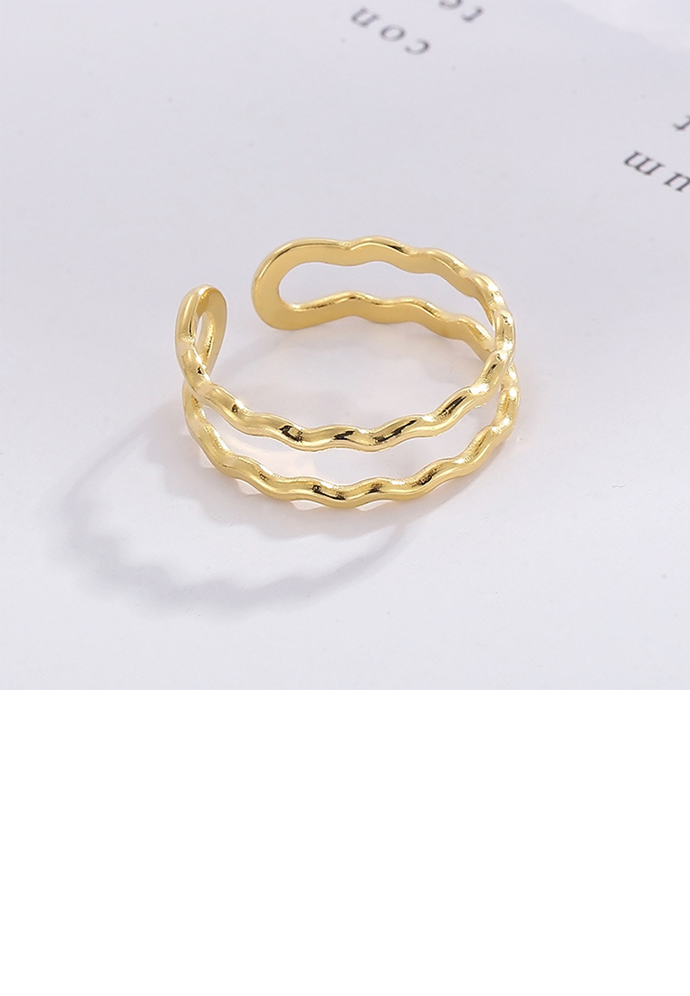 Glamorousky Simple and Fashion Plated Gold 316L Stainless Steel Corrugated Line Double-layer Geometr