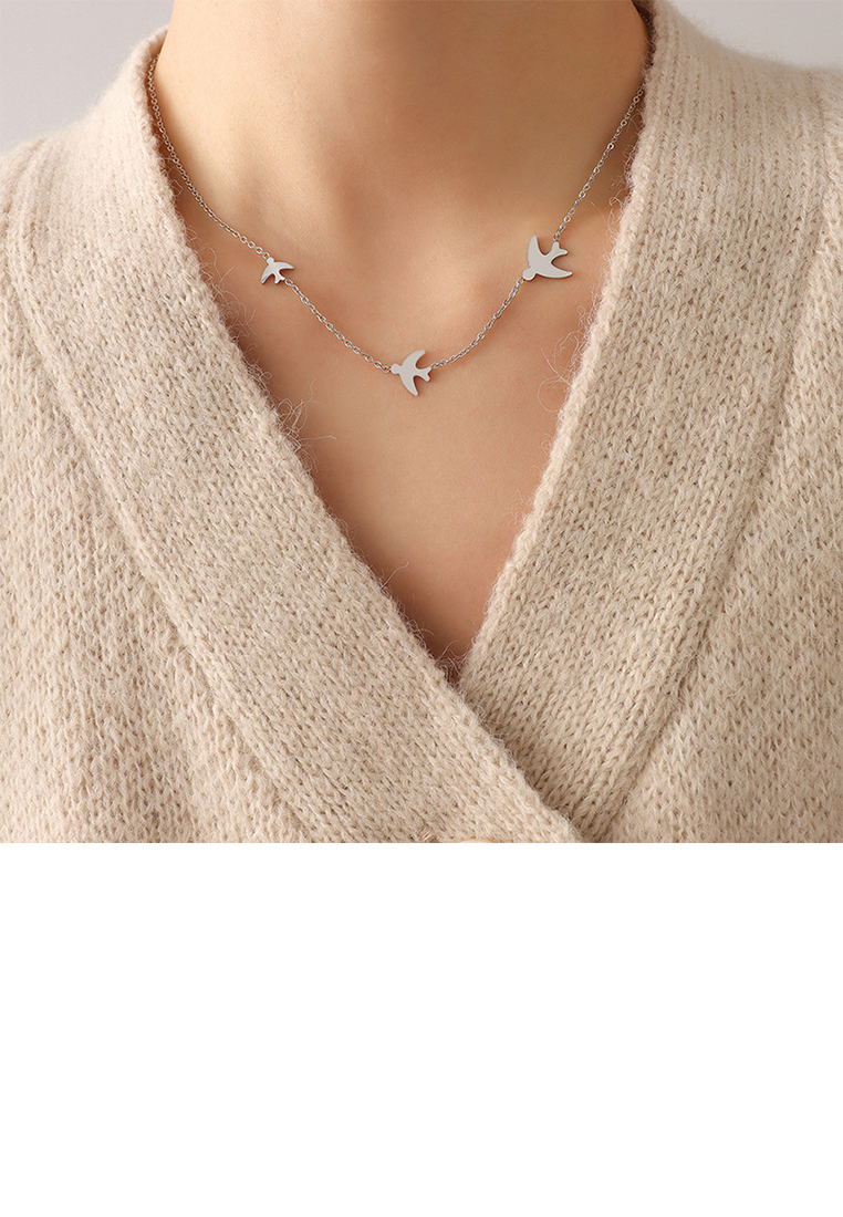 Glamorousky Simple and Cute 316L Stainless Steel Bird Necklace