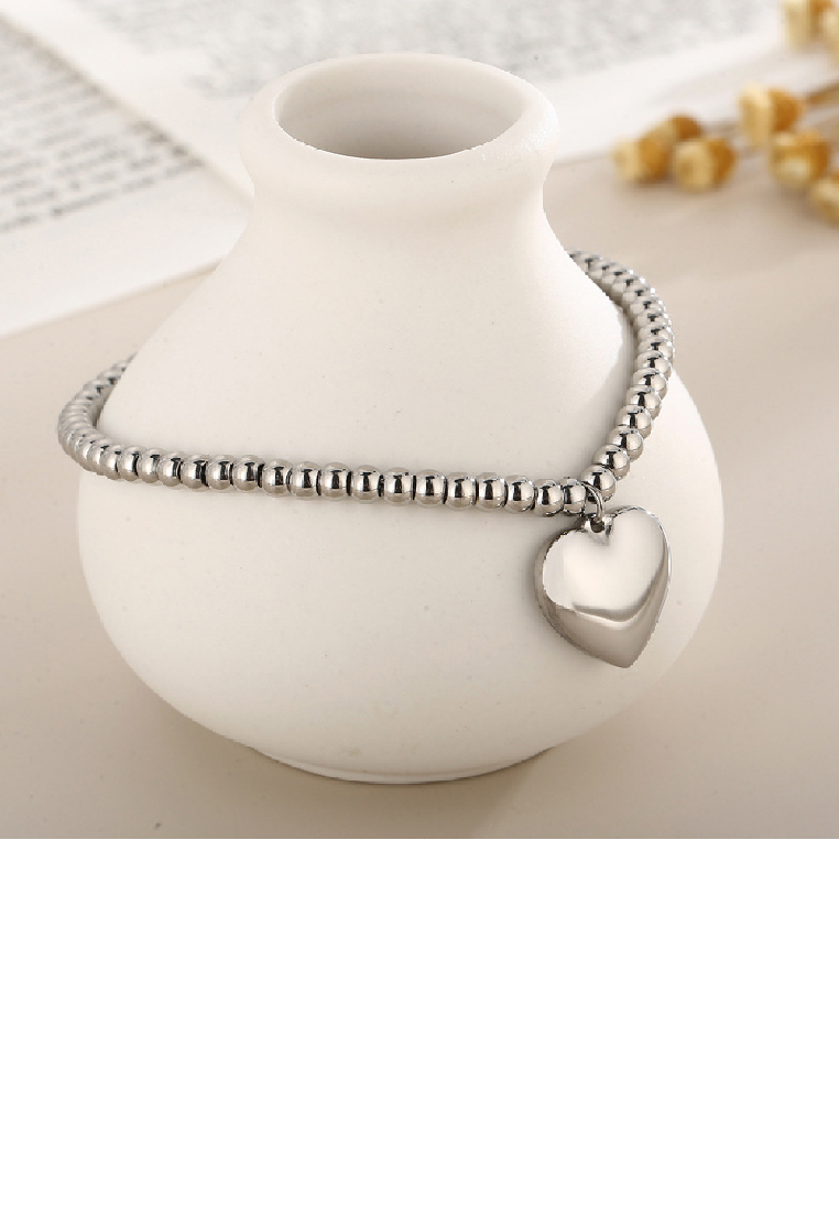 Glamorousky Simple Fashion 316L Stainless Steel Heart Beaded Bracelet
