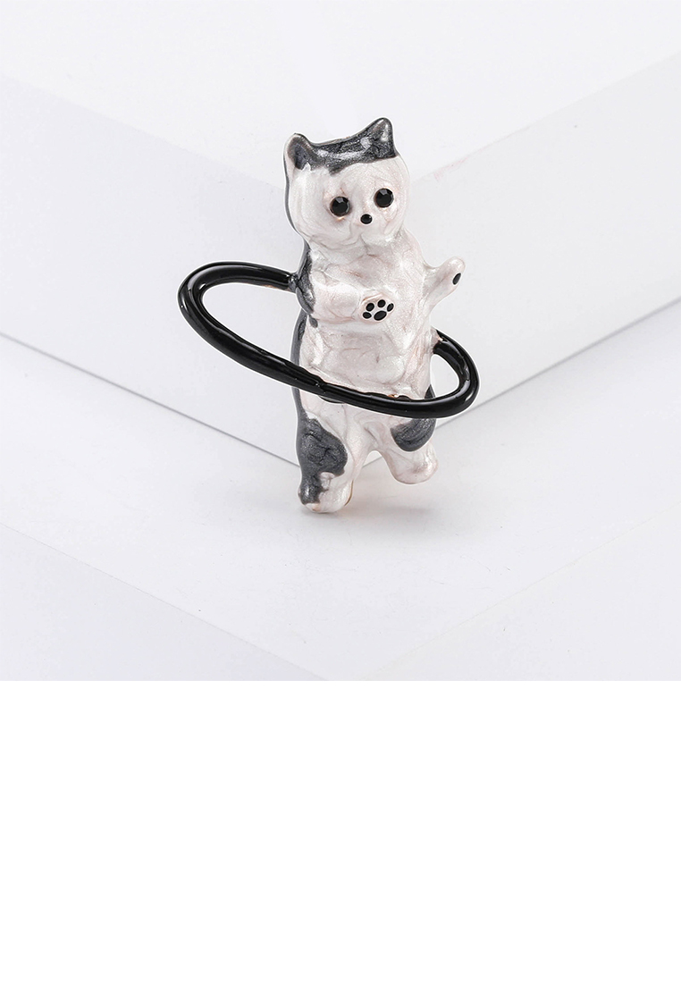 Glamorousky Simple and Cute Plated Gold Enamel Hula Hoop Cat Brooch