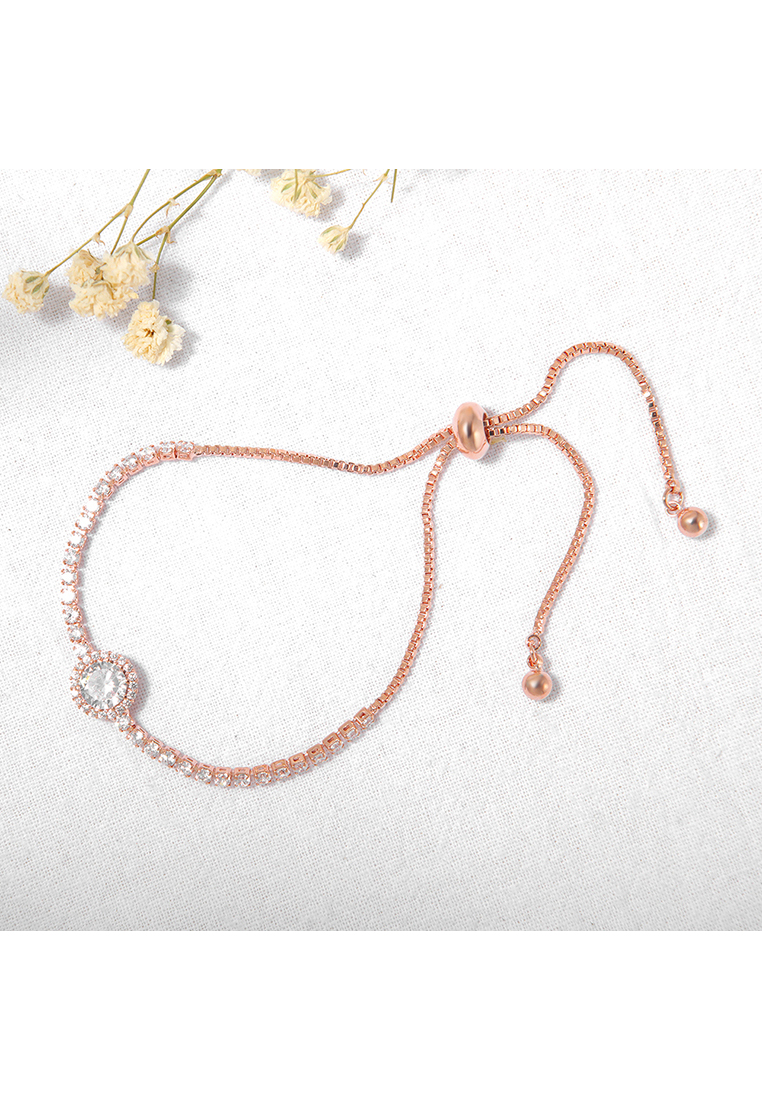 Glamorousky Gelang Serut Lapis Sillver Wanita Rose Gold Sparkling Adjustable Bracelet